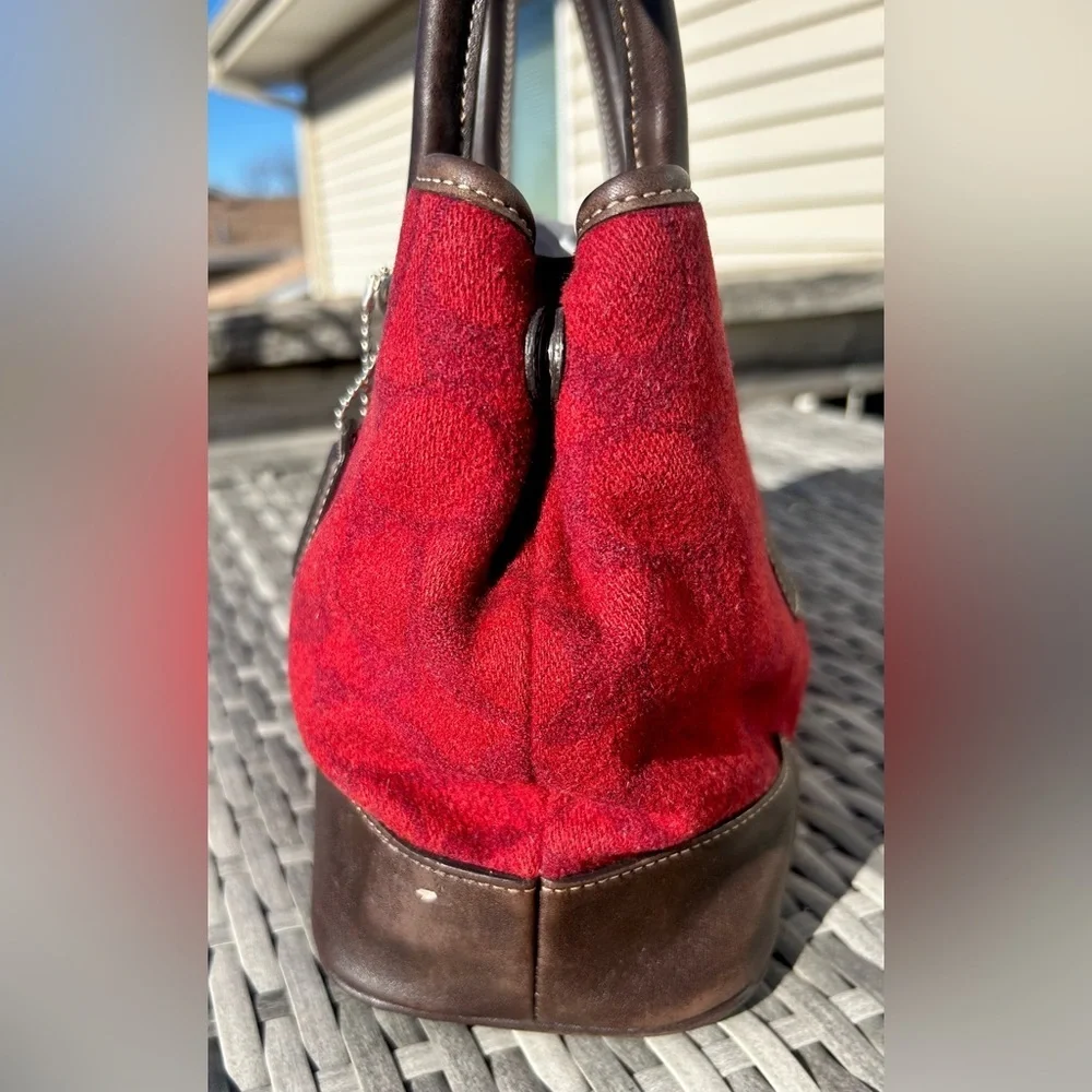 1991 Rare True Vintage Coach Signature Wool & Leather Tote Deep Red EUC! - Picture 5 of 13